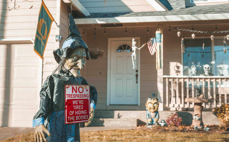 CVNDKN Halloween No Trespassing Metal Sign – 20cm x 30cm (7.8 inches x 11.8 inches), red white – red white / 20cm x 30cm (7.8 inches x 11.8 inches) – product detail