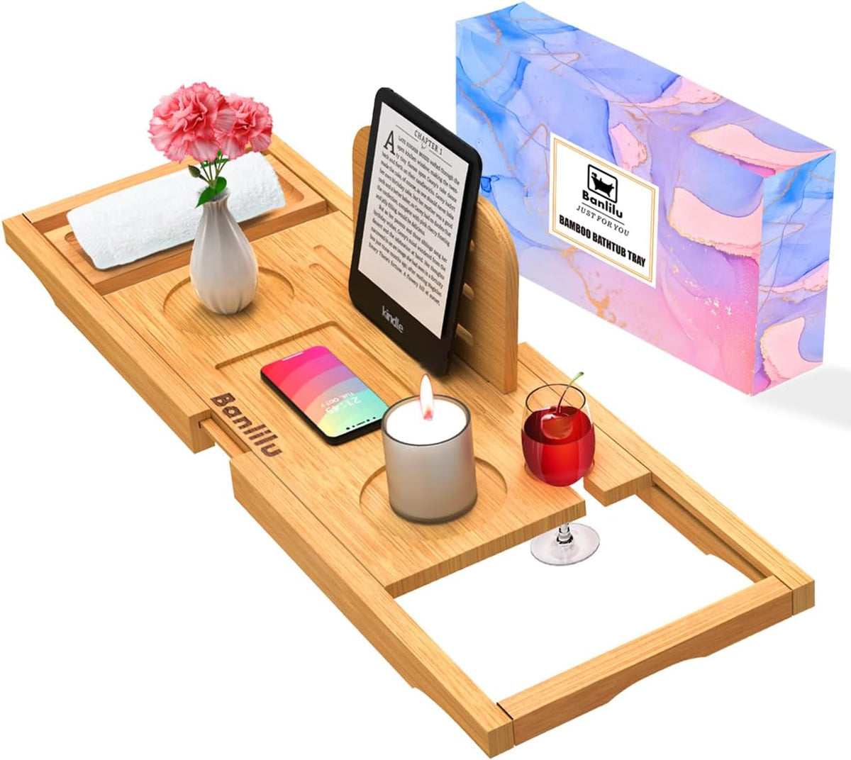 Banlilu Expandable Bamboo Bathtub Tray, Natural
