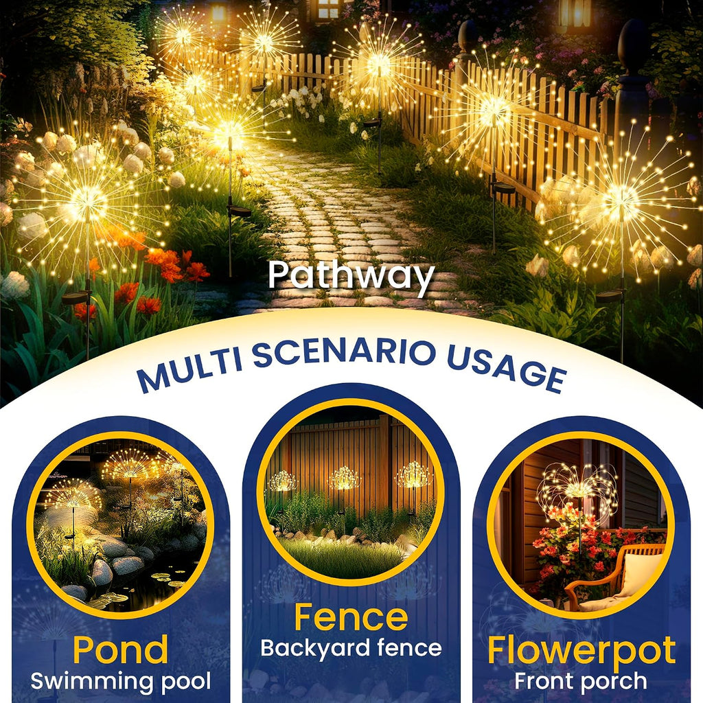 GIGALUMI Solar Firework Garden Lights, Warm White, 2-Pack