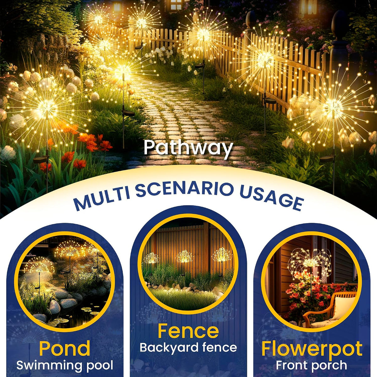 GIGALUMI Solar Firework Garden Lights, Warm White, 2-Pack