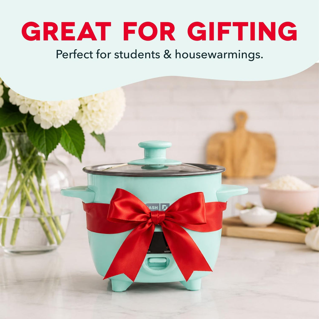 DASH Mini Ceramic Rice Cooker, Aqua, 2 Cups Cooked