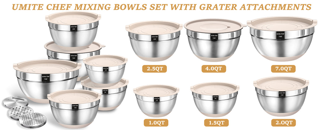 Umite Chef Mixing Bowls and Kitchen Tools, Khaki, 26 Pieces