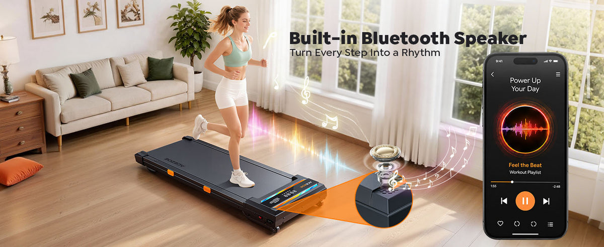 Acezoe S40-4 Under-Desk Walking Treadmill – Black with Blue & Orange – product detail