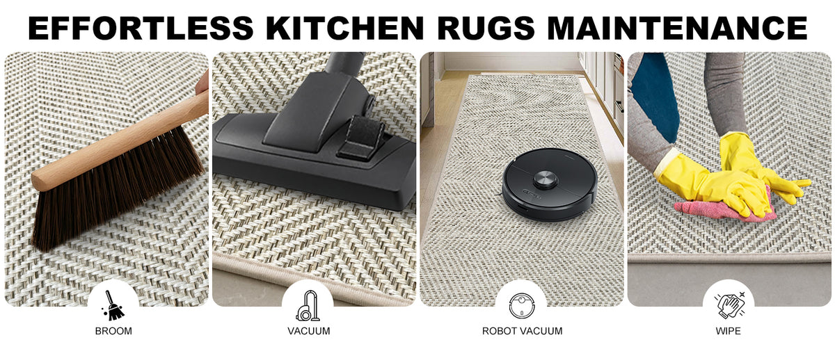 HDFK Herringbone Kitchen Rug Set, Beige, 2 Pieces