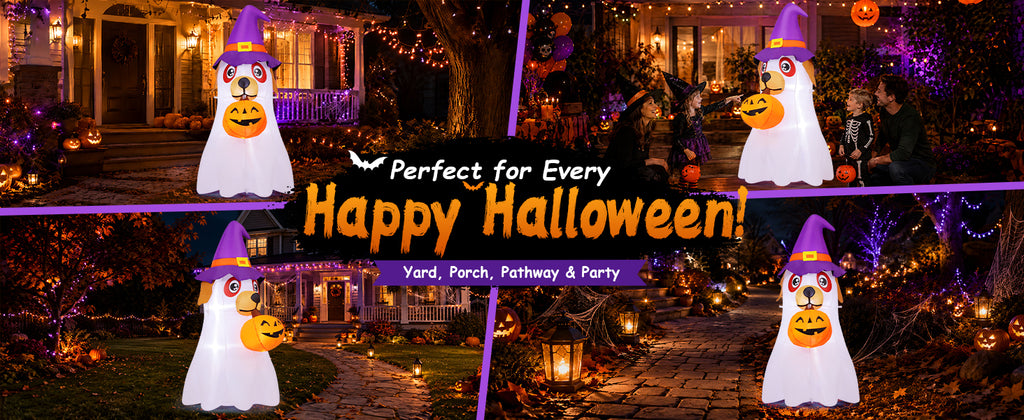 GOOSH 69431 6.2-Foot Halloween Dog & Ghost & Pumpkin Inflatable – White – product detail