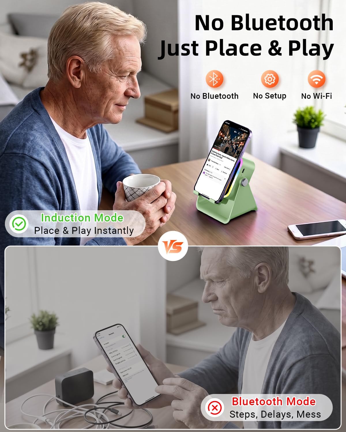 Oresoc Bluetooth and Induction Speaker Phone Stand, Green