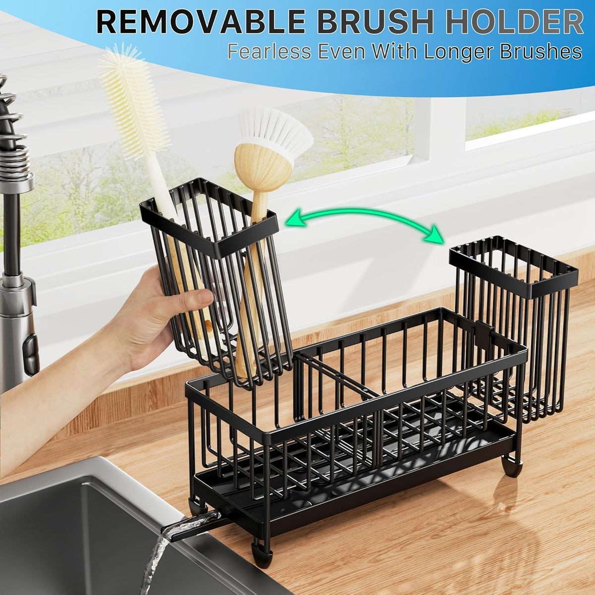 Cisily Stainless Steel Sink Caddy, Black, 9.25 in