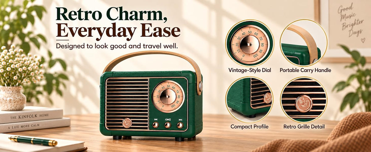Dosmix Retro-Style Bluetooth Speaker, Green