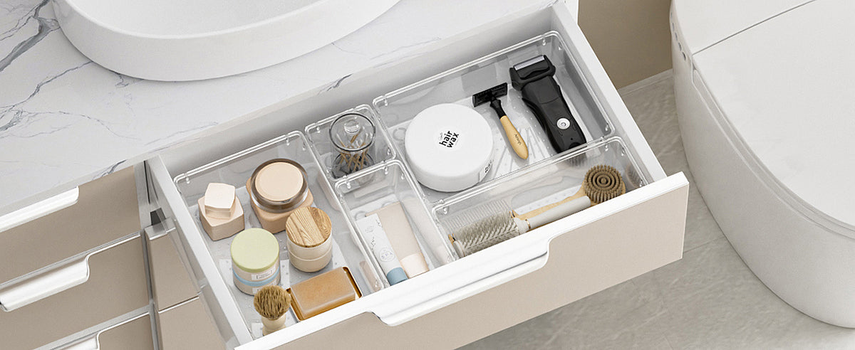 WOWBOX Clear Drawer Organizer Trays, 25-Pack