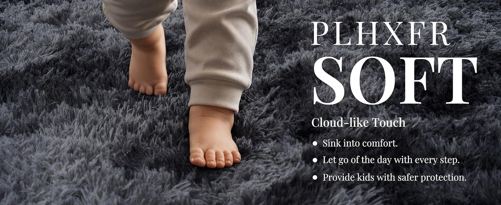 PLHXFR Shag Area Rug, Tie-Dyed Dark Grey, 8 x 10 ft
