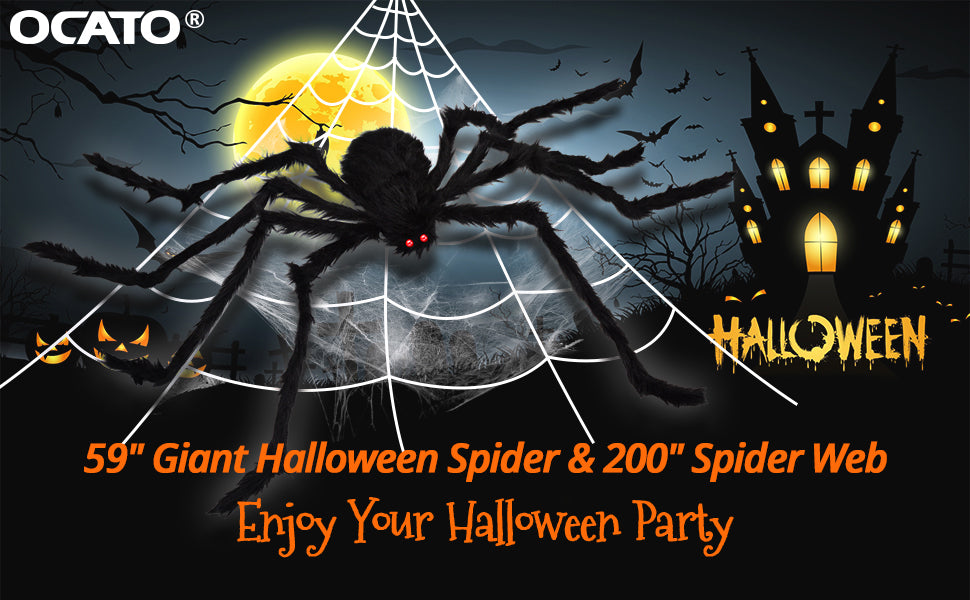OCATO HF2106006 200-Inch Halloween Web & 59-Inch Spider Decoration Set – 200", Black – Black / 200" – product detail