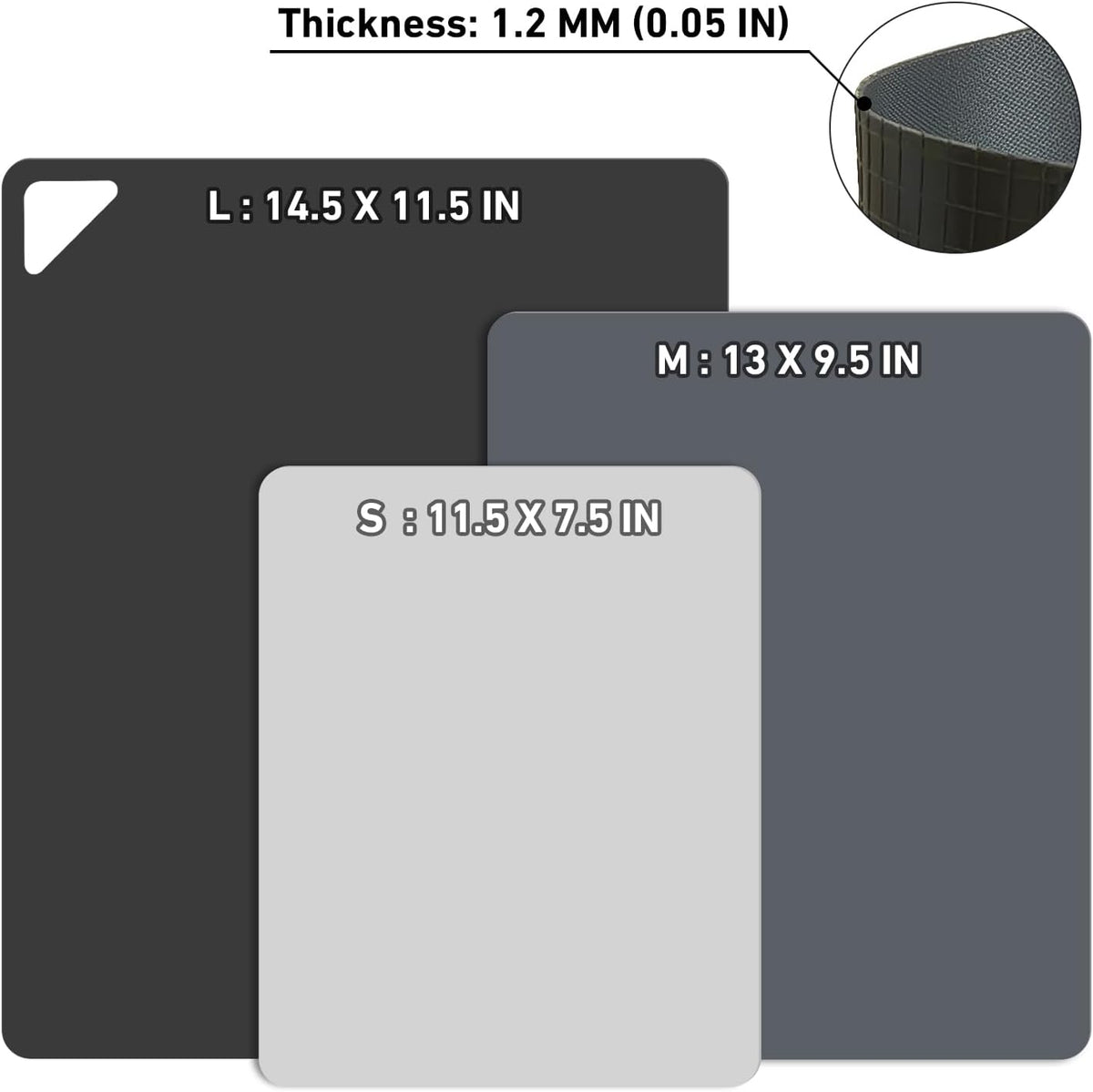 WK Flexible Cutting Mats, Mixed Grey, 3 Sizes