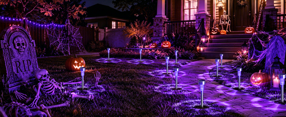 GIGALUMI 11762 Halloween Solar Pathway Stake Lights – 12 pack, Purple – Purple / 12 pack – product detail