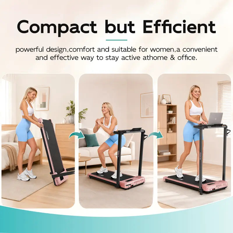 TKW 3-in-1 Walking pad,Pink Walkingpad,Light weight Treadmill, Capacity,Low-Noise Motor Walking Pad, Remote Control & Wheels for Easy mobility, LED Display，Vibration Walking pad · 5