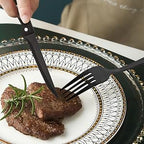 EWFEN Black Flatware with Steak Knives, 24-Piece Set