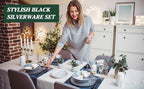 EWFEN Black Flatware with Steak Knives, 24-Piece Set