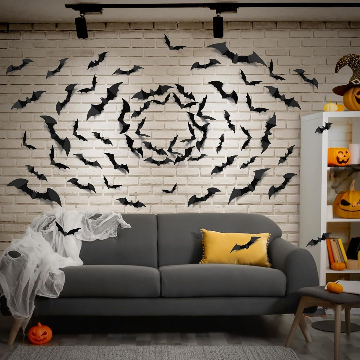 LUDILO Black 3D Bat Wall Decorations, 100 Pieces