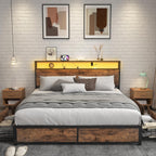 Lifezone Queen Storage Bed Frame with Charging Headboard and LED Lighting