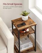 VASAGLE Three-Tier Rectangular Side Table, Rustic Brown and Ink Black