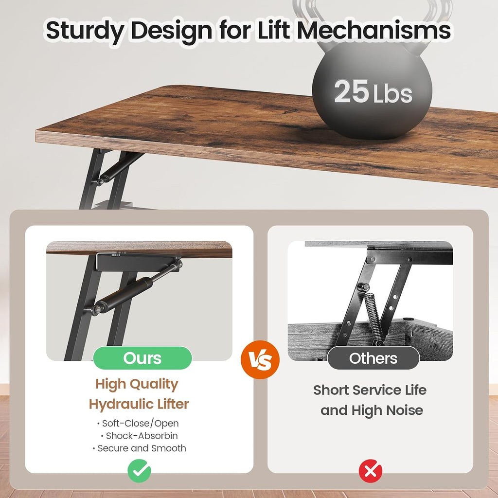 SEDETA 31.5-Inch Square Lift-Top Coffee Table, Black