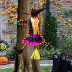 ILLUMINEW 001 Solar-Lighted Halloween Crashing Witch Decoration – Orange Purple – product detail