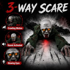 Crawling Zombie Animatronic, Moving Arms, Red Glowing Eyes & Scary Sounds for Haunted House, Hallway & Party & Spooky Home Decor Motorized Creeping Zombie