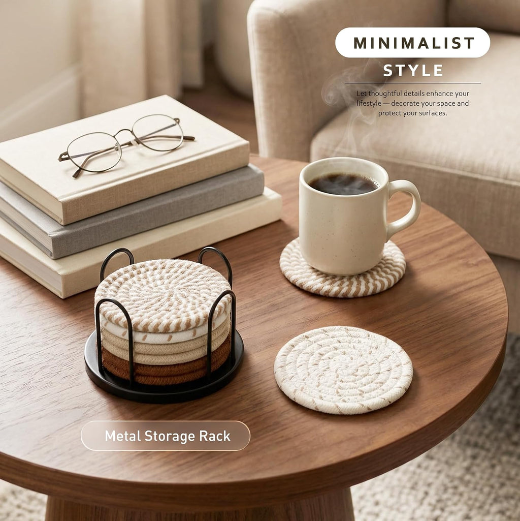 Lazebox Round Fabric Coasters, Coffee, Set of 8
