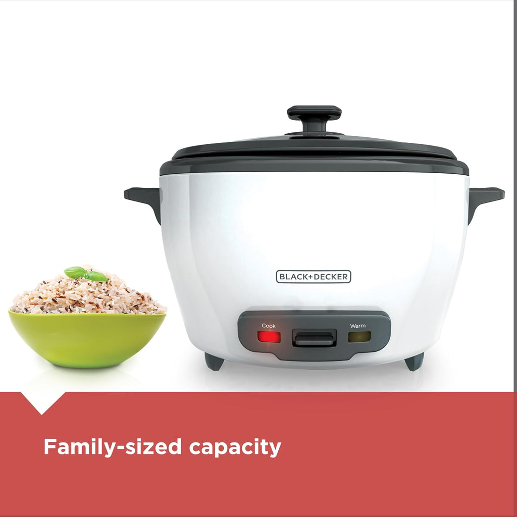 BLACK+DECKER Rice Cooker with Steamer, White, 6 Cups Cooked