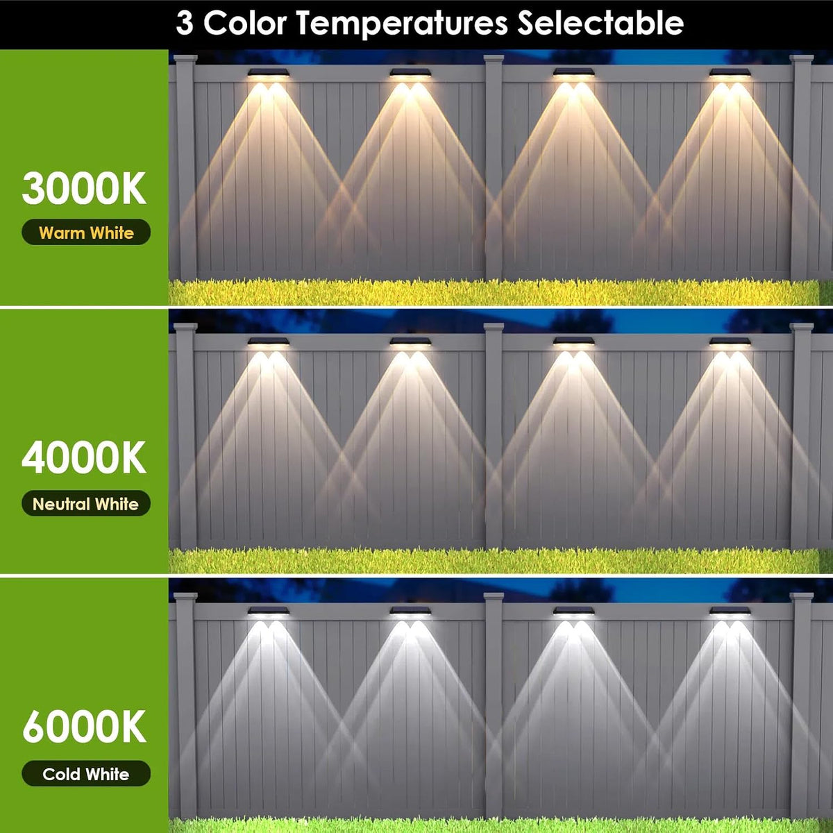 LIANGLOME Solar Fence Lights with Three White Modes, 8-Pack
