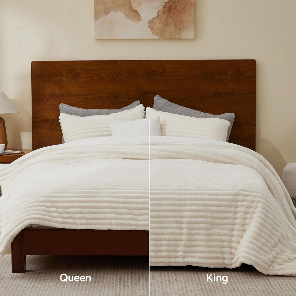 BEDELITE Queen Fleece Comforter Set, Cream White