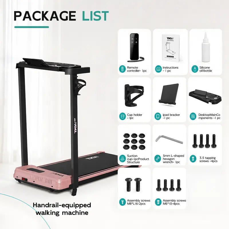 TKW 3-in-1 Walking pad,Pink Walkingpad,Light weight Treadmill, Capacity,Low-Noise Motor Walking Pad, Remote Control & Wheels for Easy mobility, LED Display，Vibration Walking pad · 8