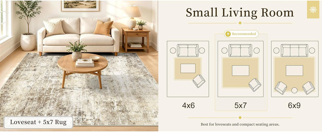 OLANLY Beige Abstract Washable Area Rug
