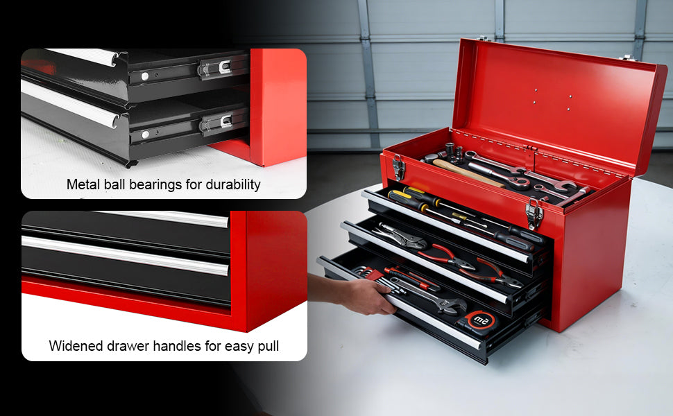 BIG RED ANTBD133-RBR 20.5-Inch 3-Drawer Steel Tool Box – 20.5 in, Black/Red – Black/Red / 20.5 in – product detail
