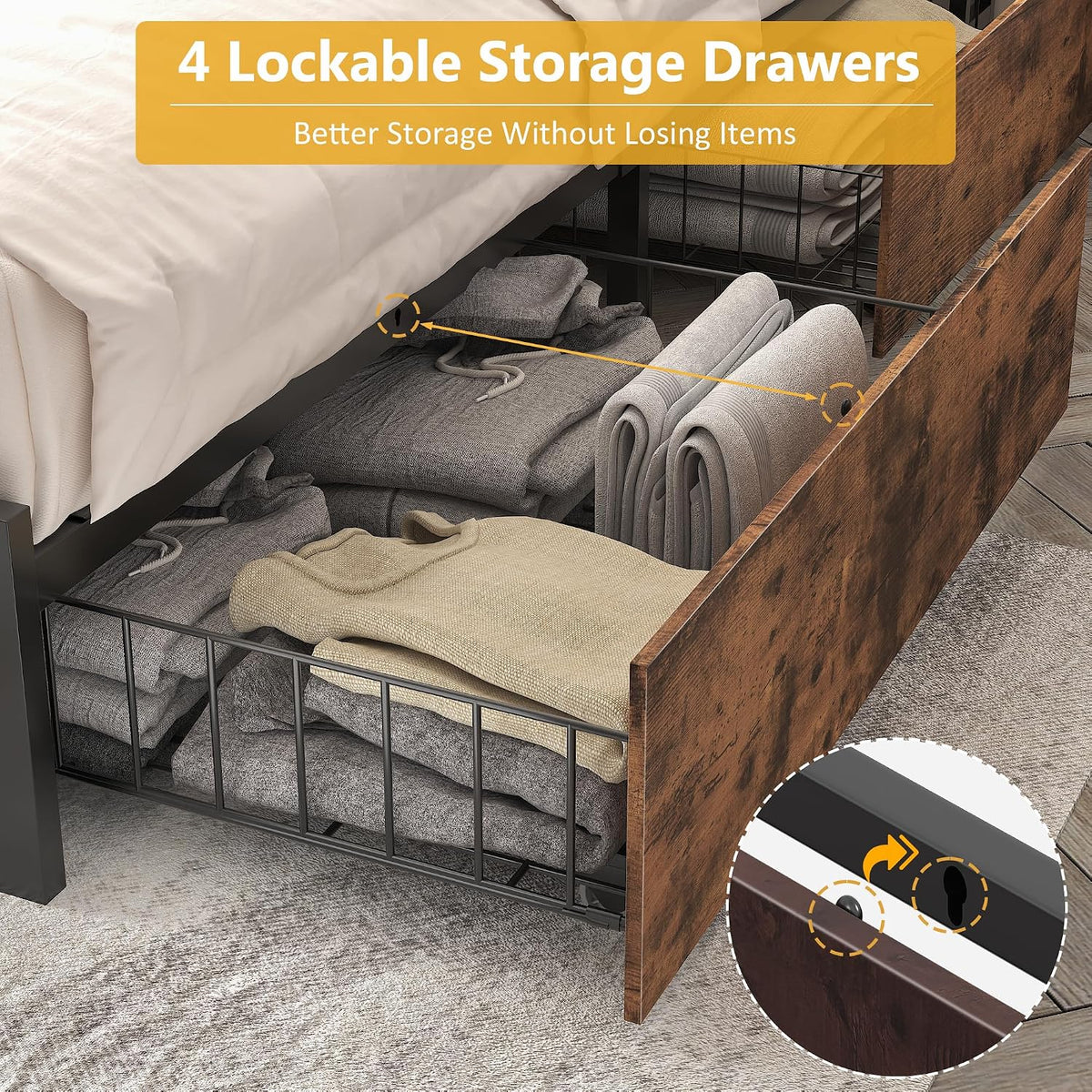 Lifezone Queen Storage Bed Frame with Charging Headboard and LED Lighting