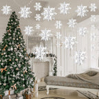 OuMuaMua White 3D Snowflake and Garland Set, 14 Pieces