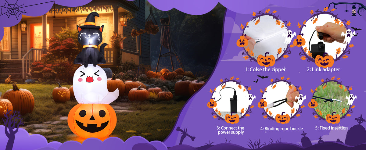 COMIN 69621 6-Foot Halloween Pumpkin & Ghost & Cat Inflatable – Multicolor – product detail