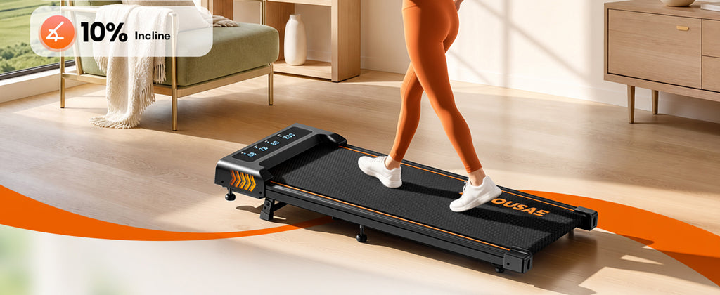 FOUSAE Under-Desk Walking Pad with 10% Incline and LED Display