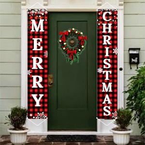 Ivenf Merry Christmas Porch Banners, Red and Black Plaid, Set of 2