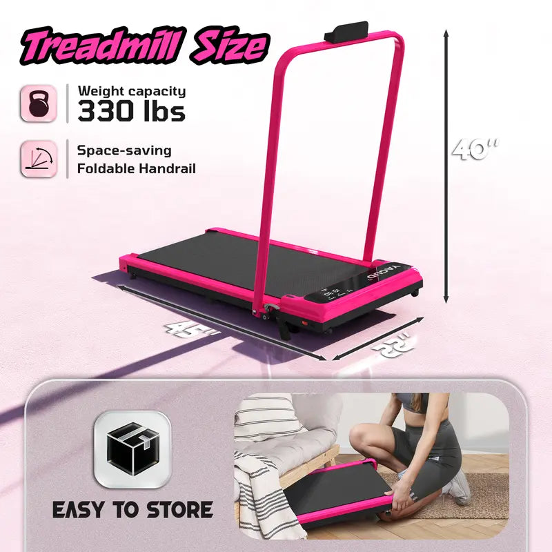 【BACKTOSCHOOL】 YAGUD Foldable Handrail Adjustable Incline Treadmill, Low Noise Motor Walking Pad, 330lbs Weight Capacity, Remote Control & Wheels for Easy mobility, Dual Shock Absorption System Home Gym Equipment, Home Workout Equipment · 2