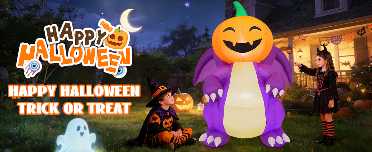 COMIN CO-69725 6-Foot Halloween Pumpkin & Dragon Inflatable – Purple – product detail