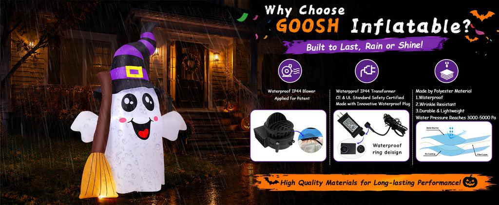 GOOSH 69483 6.2-Foot Halloween Ghost with Broom Inflatable – White and Black – product detail