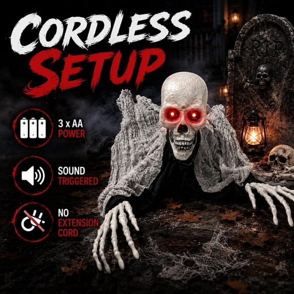 Crawling Zombie Animatronic, Moving Arms, Red Glowing Eyes & Scary Sounds for Haunted House, Hallway & Party & Spooky Home Decor Motorized Creeping Zombie