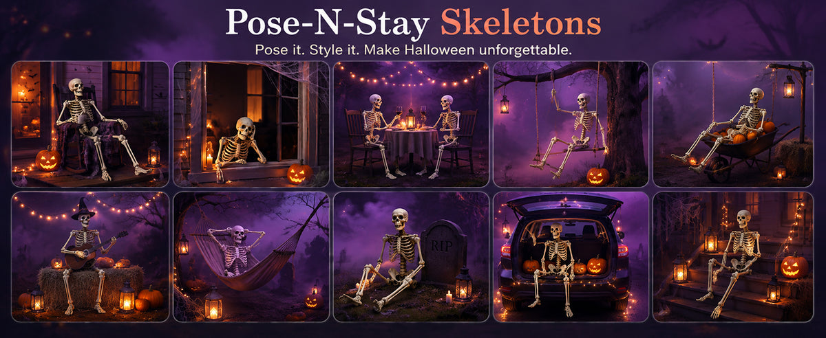 Abakuku GJ Posable Halloween Human Skeleton Set – 2pcs-36inch, White – 2pcs-36inch / White – product detail