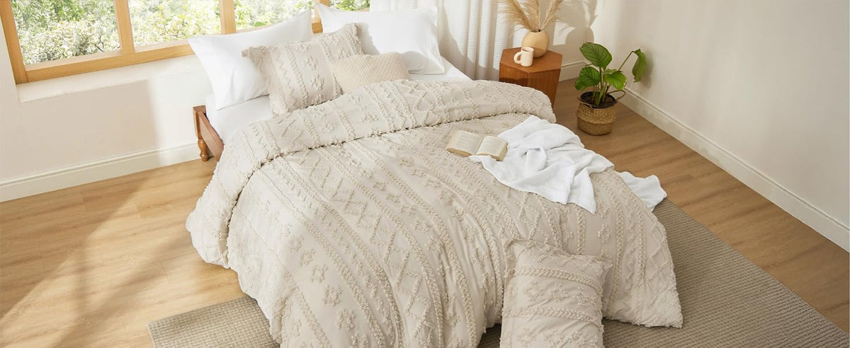 Bedsure Tufted Queen Comforter Set, 3 Pieces, Beige