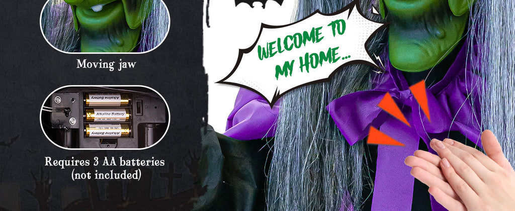 ORIENTAL CHERRY MM516 11.5-Foot Animated Halloween Hovering Witch – Purple green – product detail