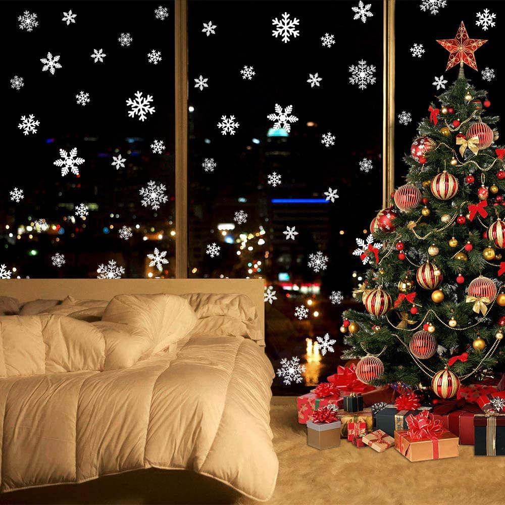 LUDILO White Snowflake Window Clings, 135 Pieces