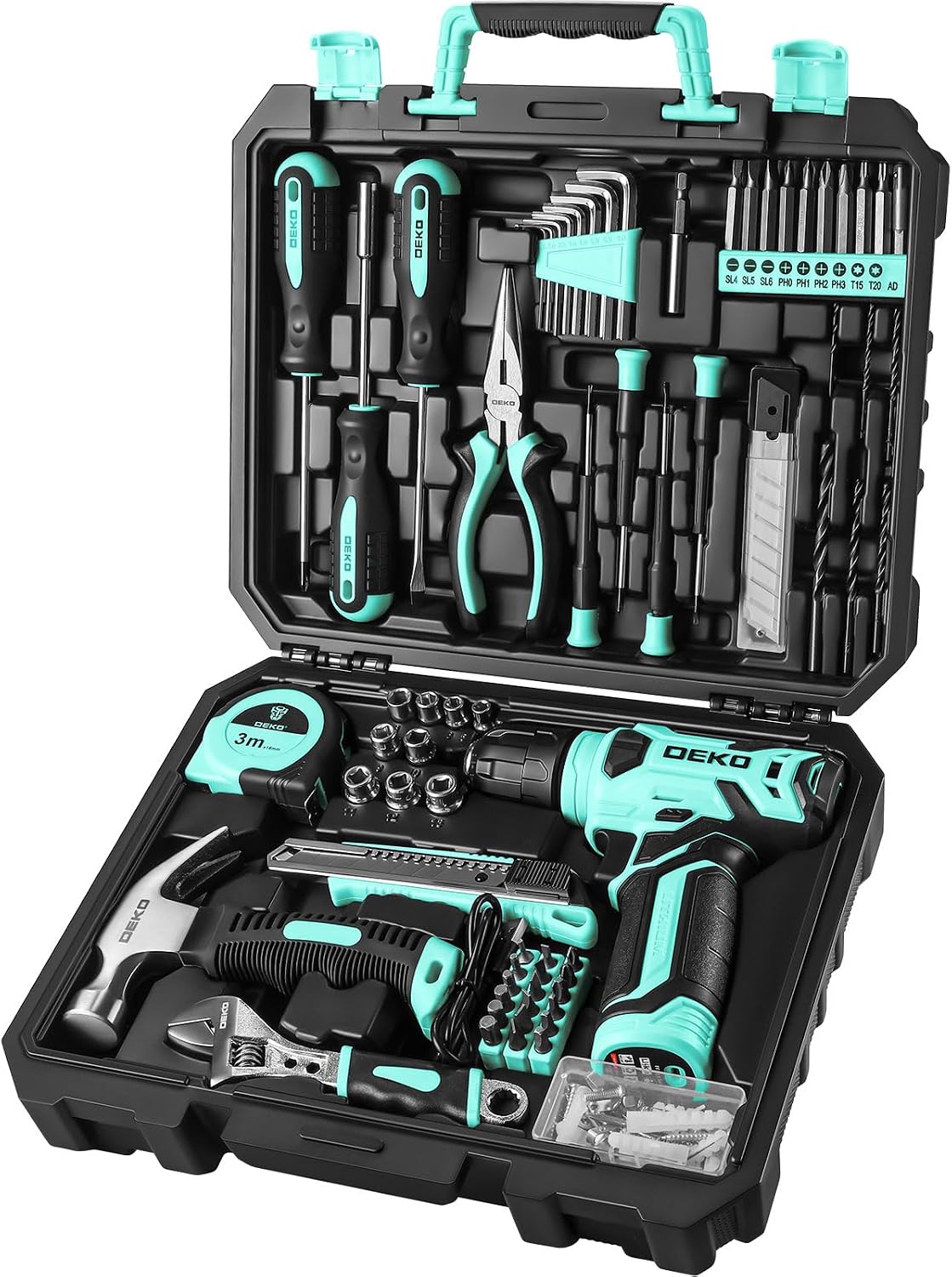 DEKOPRO 126-Piece Cordless Drill and Hand Tool Set