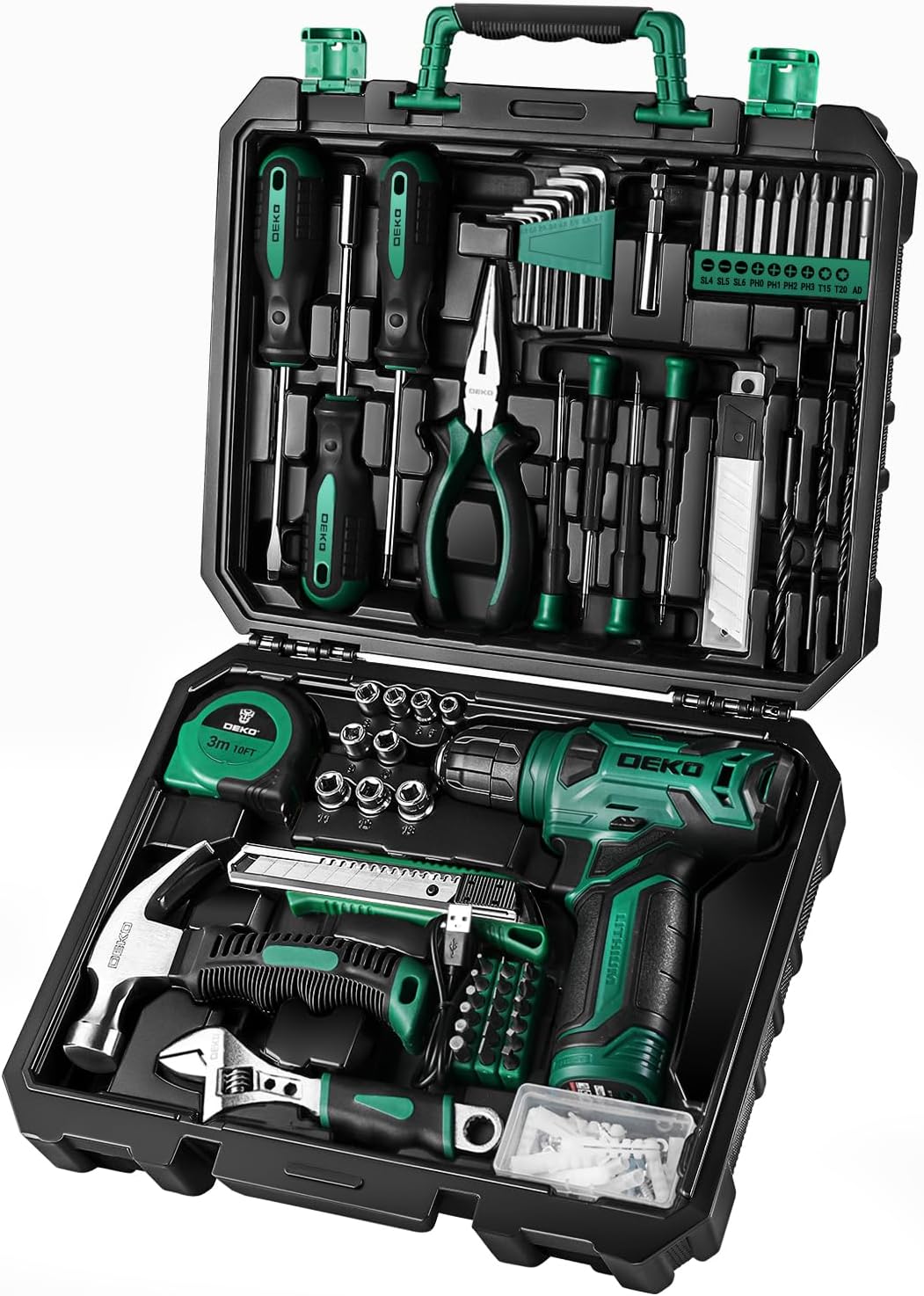 DEKOPRO 126-Piece Cordless Drill and Hand Tool Set