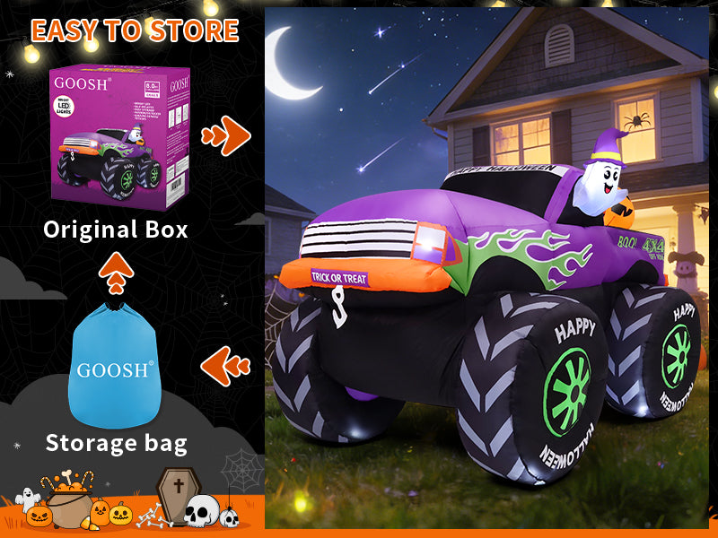 GOOSH 69469 8-Foot Halloween Monster Truck & Ghost & Pumpkin Inflatable – Purple – product detail