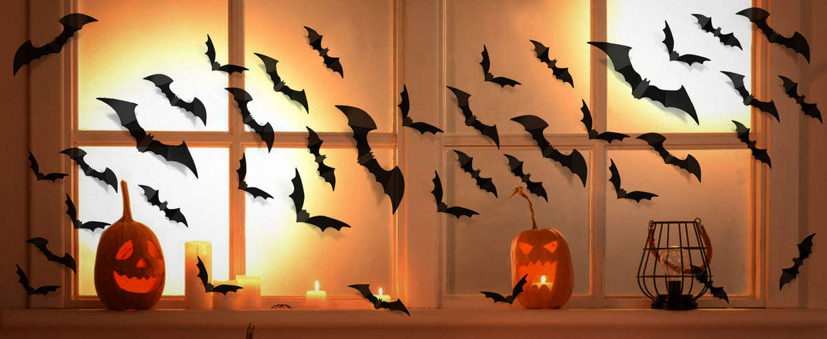 LUDILO Black 3D Bat Wall Decorations, 100 Pieces